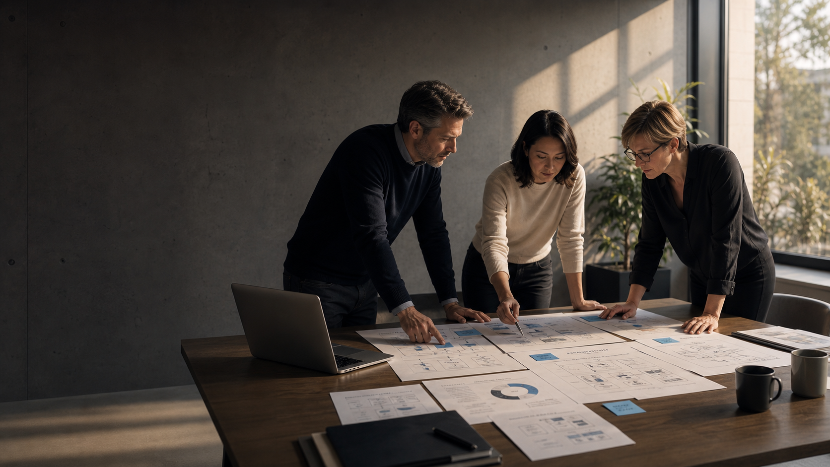 Team reviewing an AI implementation plan together