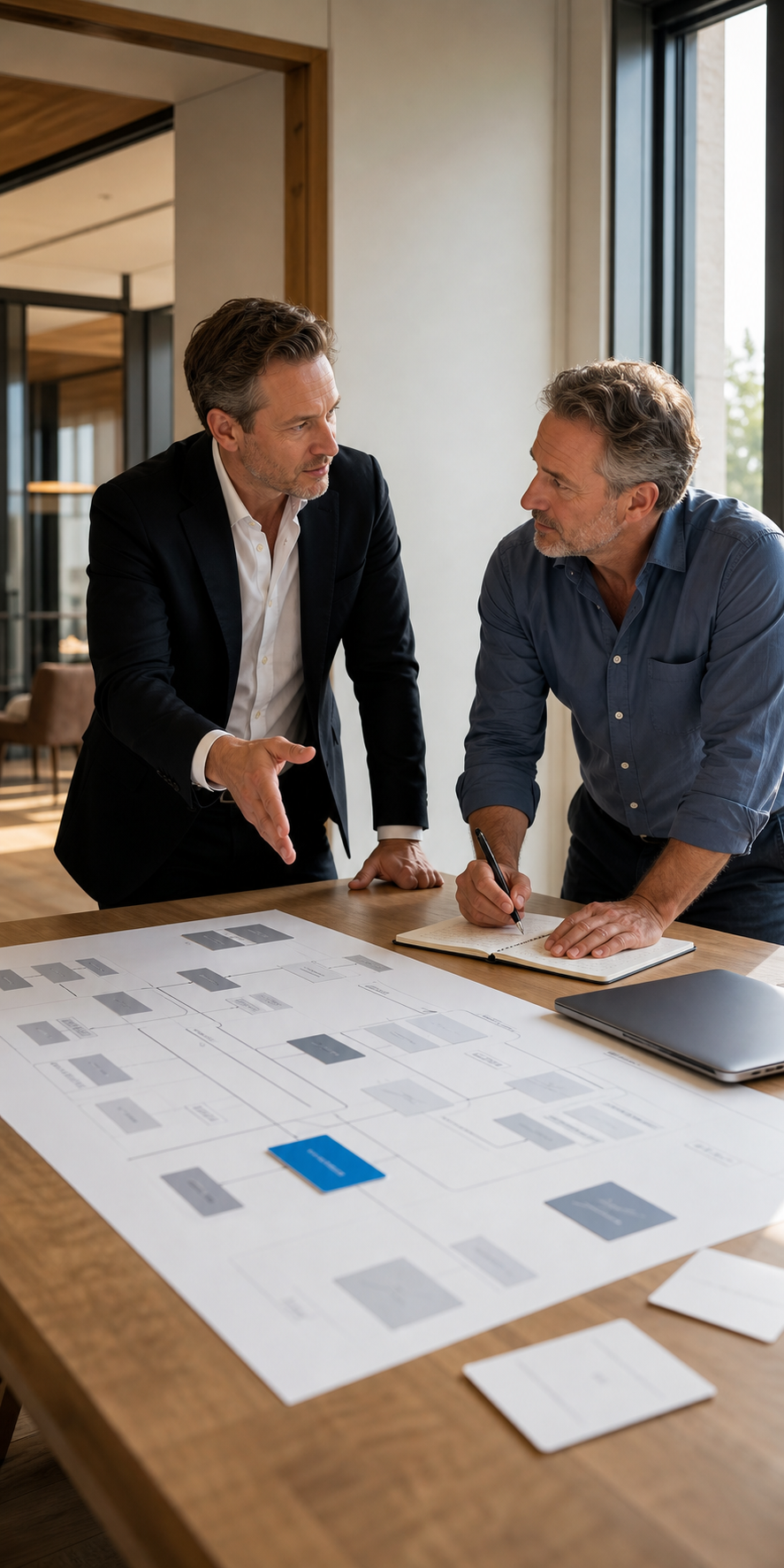 Two leaders reviewing an AI initiative roadmap together